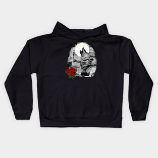 Wolf howling at moon Kids Hoodie